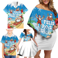 Guam Christmas Family Matching Off Shoulder Short Dress and Hawaiian Shirt Felis Pasgua Chilling Santa - Polynesian Pride