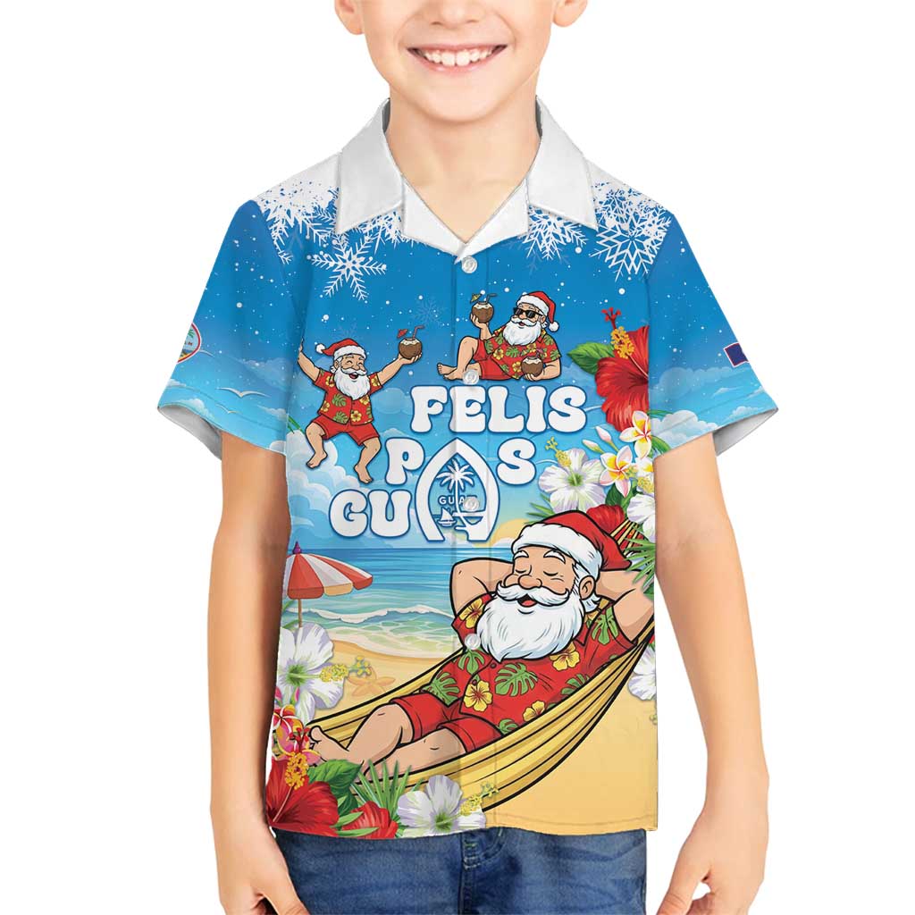 Guam Christmas Family Matching Off Shoulder Short Dress and Hawaiian Shirt Felis Pasgua Chilling Santa - Polynesian Pride