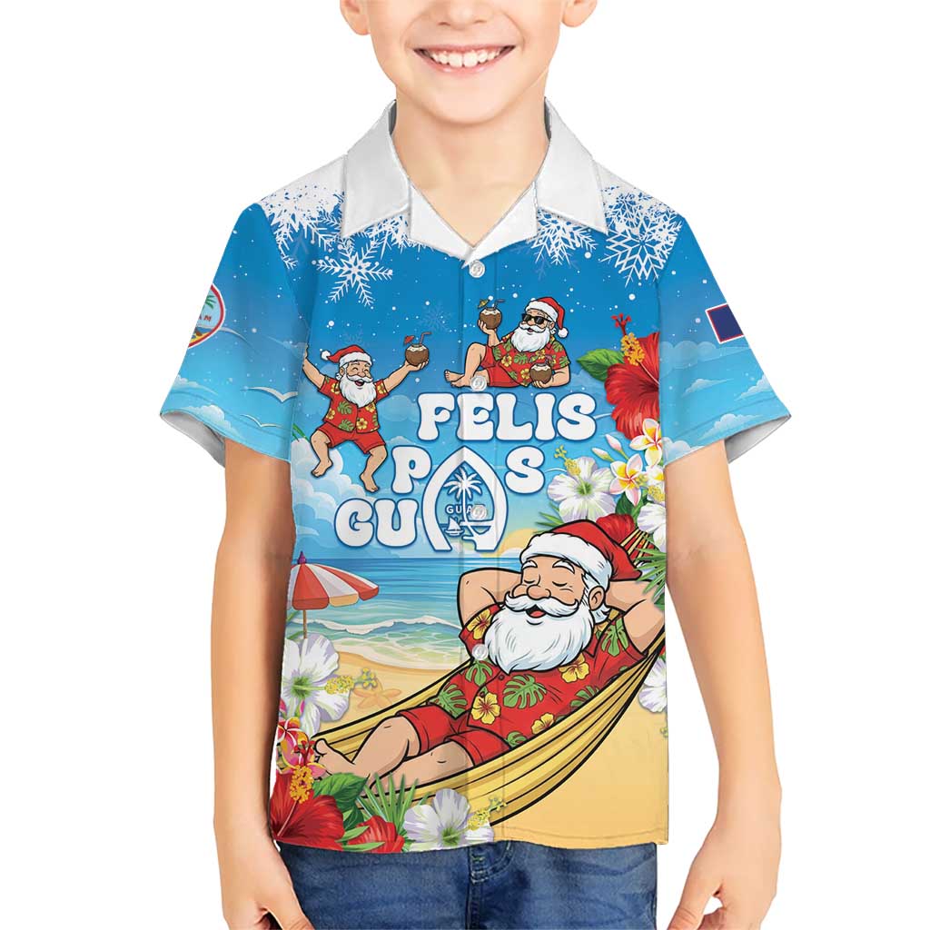 Guam Christmas Kid Hawaiian Shirt Felis Pasgua Chilling Santa LT05 Kid Blue - Polynesian Pride