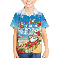 Guam Christmas Kid Hawaiian Shirt Felis Pasgua Chilling Santa LT05 Kid Blue - Polynesian Pride
