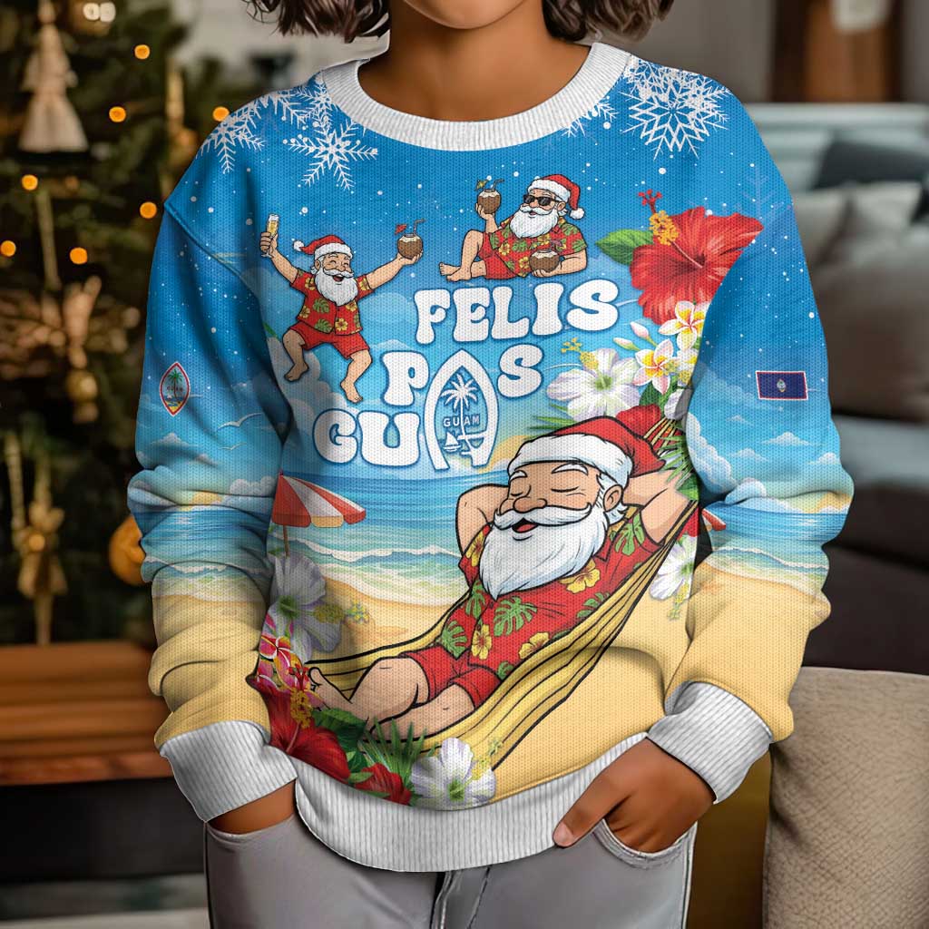 Guam Christmas Kid Ugly Christmas Sweater Felis Pasgua Chilling Santa - Polynesian Pride