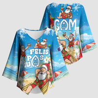 Guam Christmas Kimono Sleeve Blouse Felis Pasgua Chilling Santa - Polynesian Pride