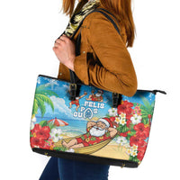 Guam Christmas Leather Tote Bag Felis Pasgua Chilling Santa - Polynesian Pride
