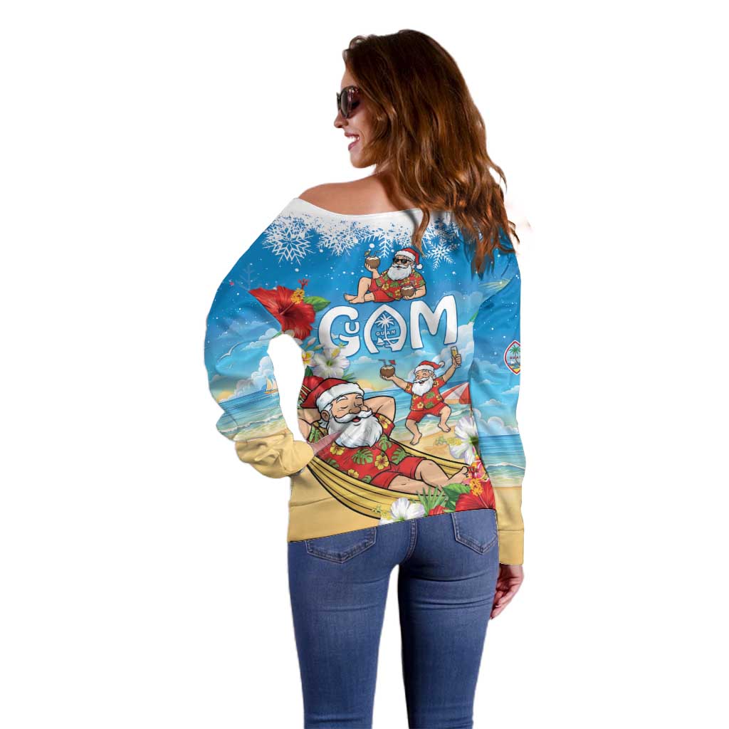 Guam Christmas Off Shoulder Sweater Felis Pasgua Chilling Santa - Polynesian Pride