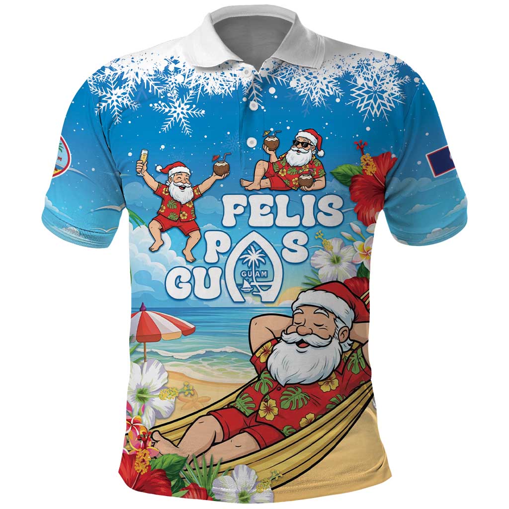 Guam Christmas Polo Shirt Felis Pasgua Chilling Santa - Polynesian Pride