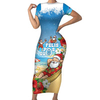 Guam Christmas Short Sleeve Bodycon Dress Felis Pasgua Chilling Santa - Polynesian Pride