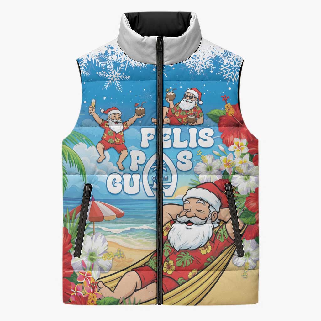 Guam Christmas Sleeveless Puffer Jacket Felis Pasgua Chilling Santa - Polynesian Pride