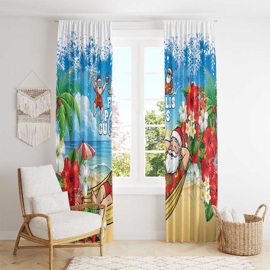 Guam Christmas Window Curtain Felis Pasgua Chilling Santa - Polynesian Pride