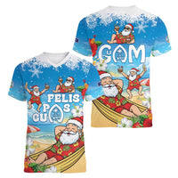 Guam Christmas Women V-Neck T-Shirt Felis Pasgua Chilling Santa - Polynesian Pride