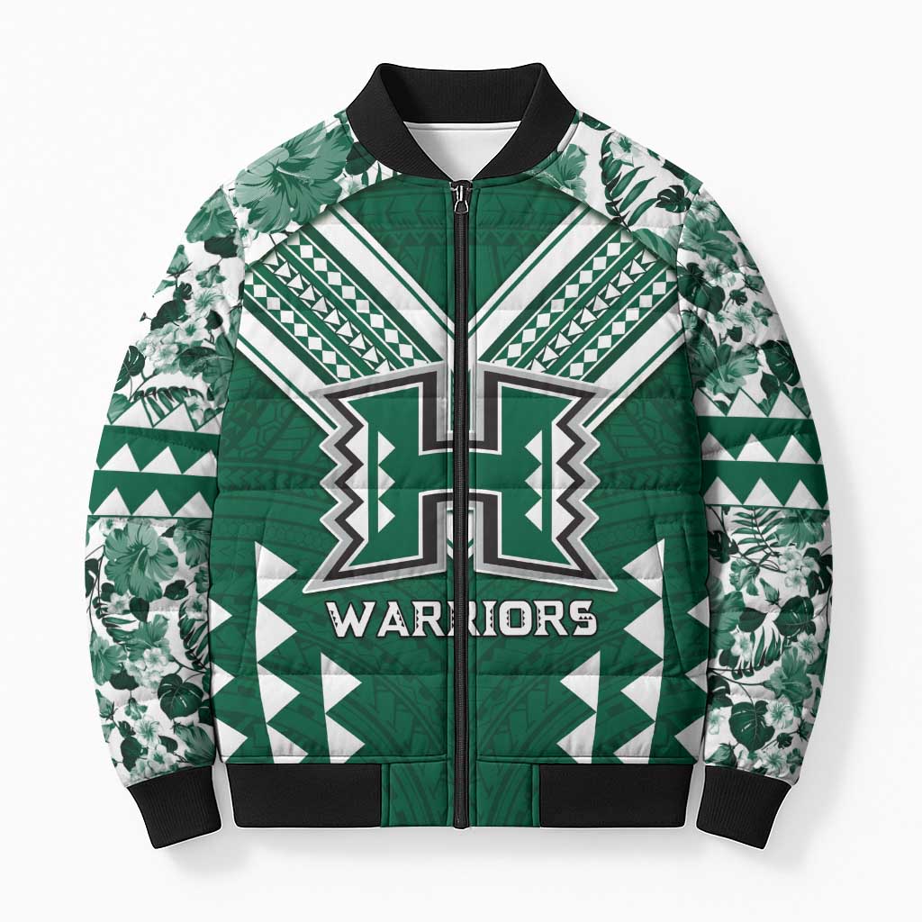 Custom Hawaii Football Bomber Puffer Jacket Rainbow Warriors Tropical Vibes - Polynesian Pride