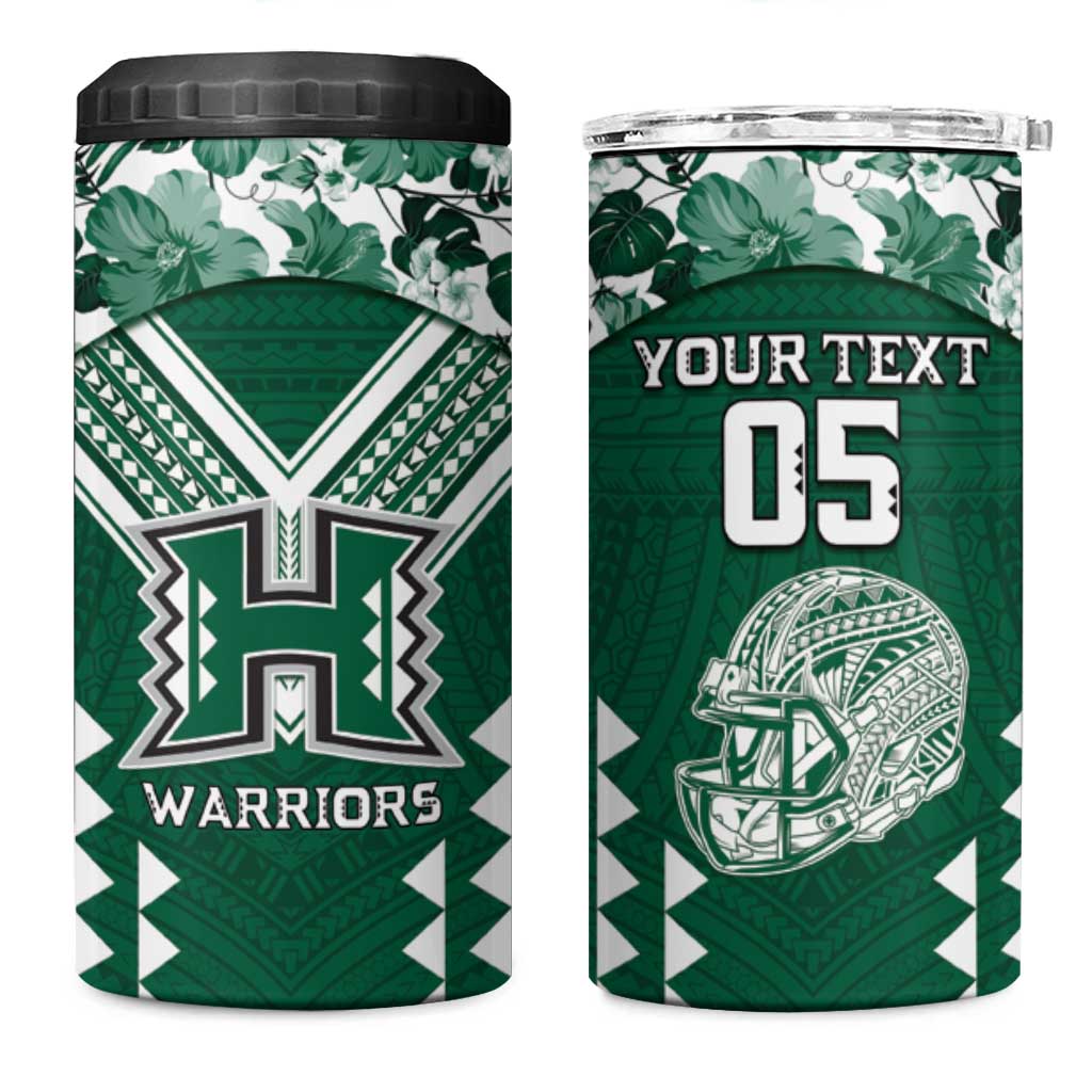 Custom Hawaii Football 4 in 1 Can Cooler Tumbler Rainbow Warriors Tropical Vibes - Polynesian Pride
