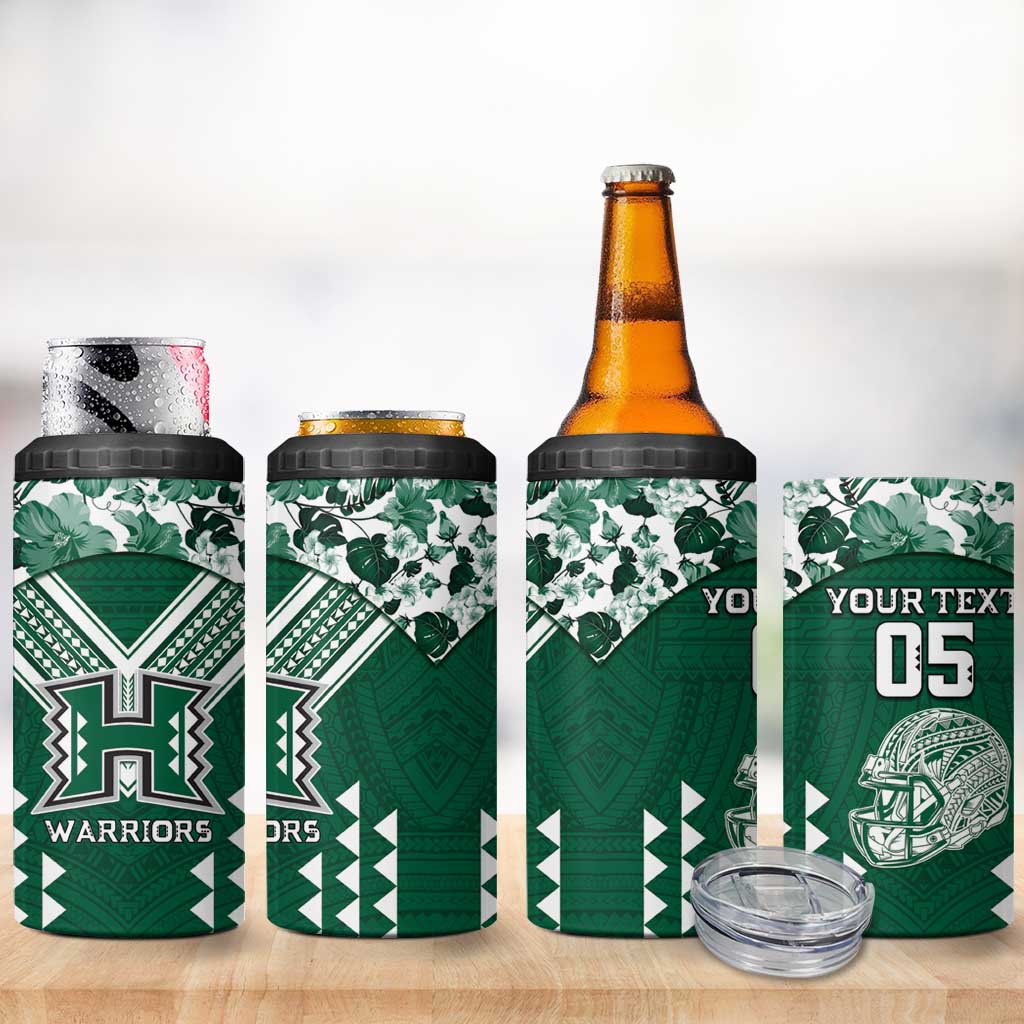 Custom Hawaii Football 4 in 1 Can Cooler Tumbler Rainbow Warriors Tropical Vibes - Polynesian Pride