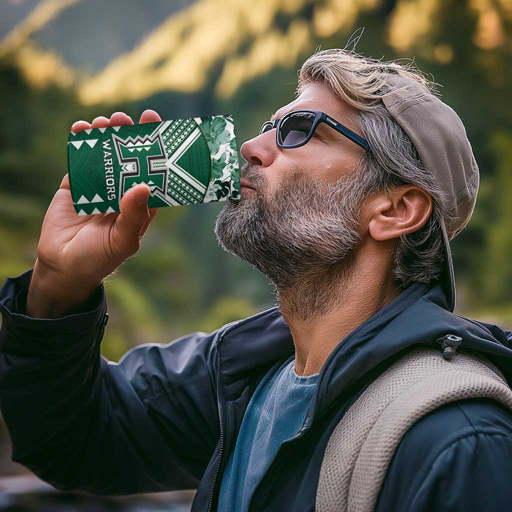 Custom Hawaii Football 4 in 1 Can Cooler Tumbler Rainbow Warriors Tropical Vibes - Polynesian Pride