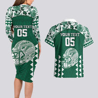 Custom Hawaii Football Couples Matching Long Sleeve Bodycon Dress and Hawaiian Shirt Rainbow Warriors Tropical Vibes - Polynesian Pride