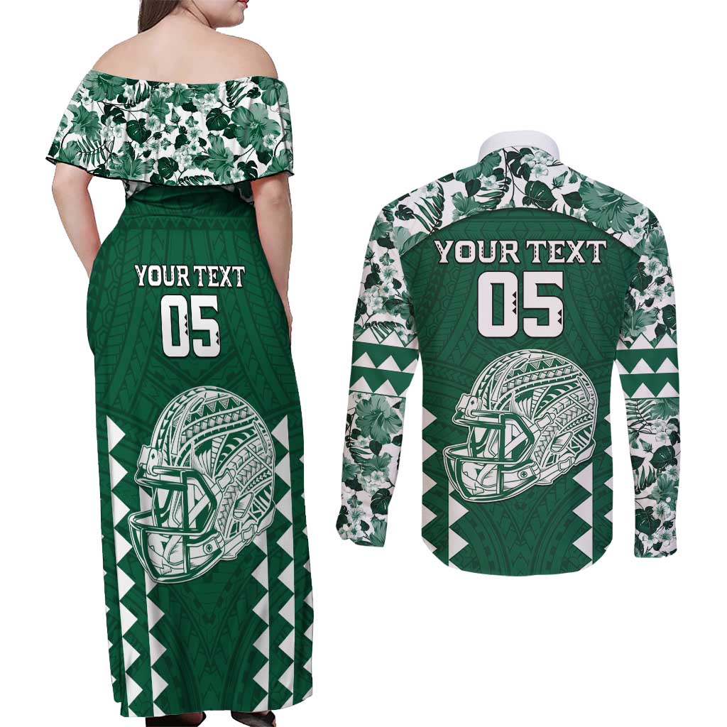 Custom Hawaii Football Couples Matching Off Shoulder Maxi Dress and Long Sleeve Button Shirt Rainbow Warriors Tropical Vibes - Polynesian Pride