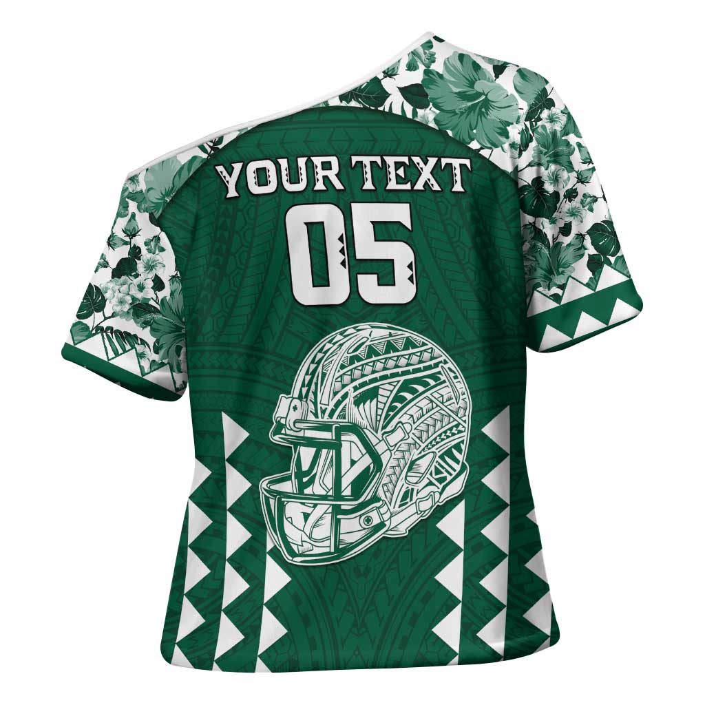 Custom Hawaii Football Cross Shoulder Shirt Rainbow Warriors Tropical Vibes - Polynesian Pride