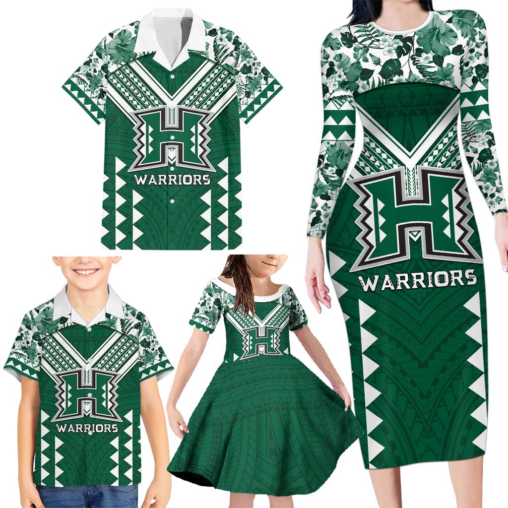 Custom Hawaii Football Family Matching Long Sleeve Bodycon Dress and Hawaiian Shirt Rainbow Warriors Tropical Vibes - Polynesian Pride