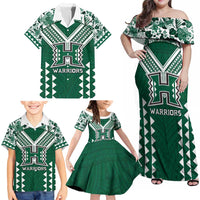 Custom Hawaii Football Family Matching Off Shoulder Maxi Dress and Hawaiian Shirt Rainbow Warriors Tropical Vibes - Polynesian Pride