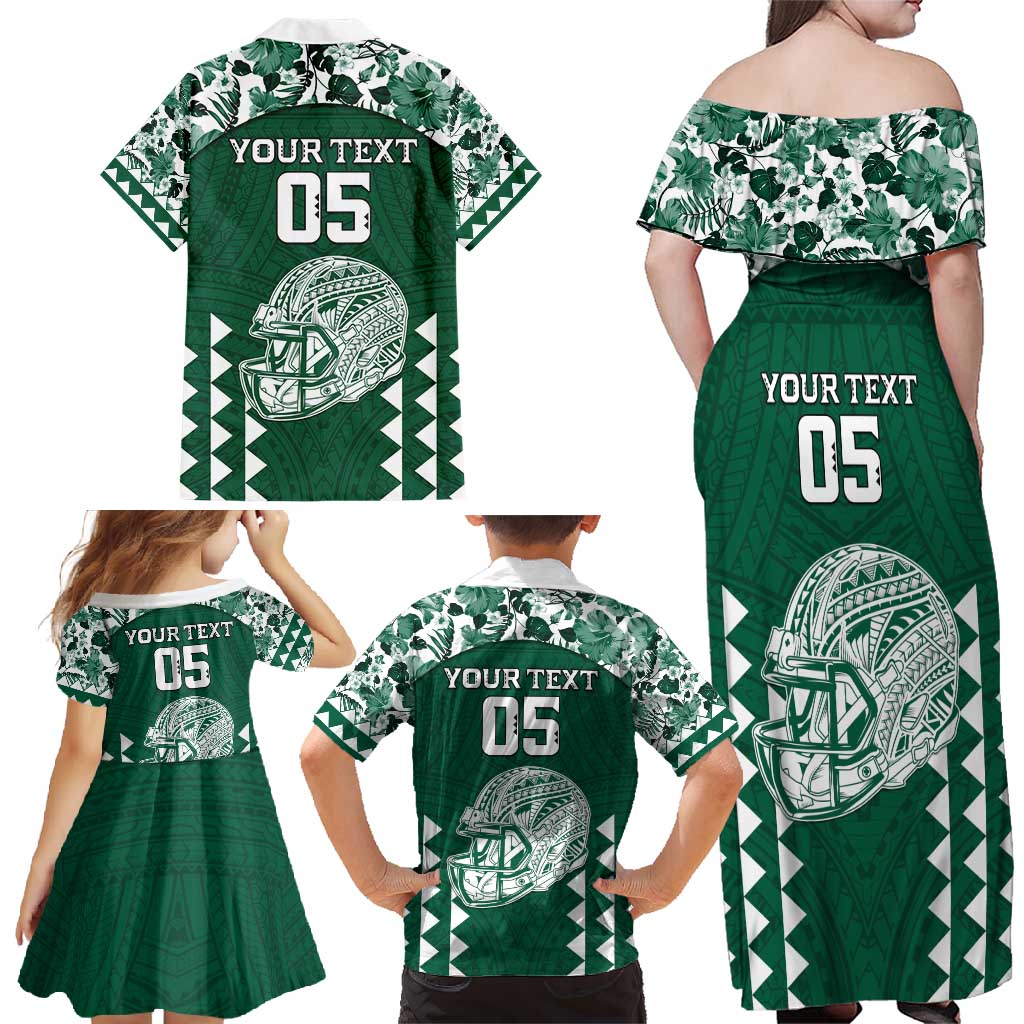 Custom Hawaii Football Family Matching Off Shoulder Maxi Dress and Hawaiian Shirt Rainbow Warriors Tropical Vibes - Polynesian Pride