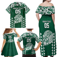 Custom Hawaii Football Family Matching Off Shoulder Maxi Dress and Hawaiian Shirt Rainbow Warriors Tropical Vibes - Polynesian Pride