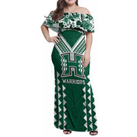 Custom Hawaii Football Family Matching Off Shoulder Maxi Dress and Hawaiian Shirt Rainbow Warriors Tropical Vibes - Polynesian Pride