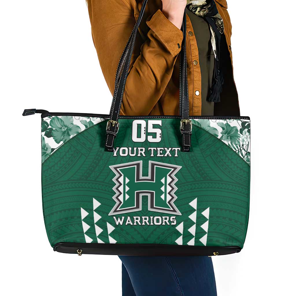 Custom Hawaii Football Leather Tote Bag Rainbow Warriors Tropical Vibes - Polynesian Pride