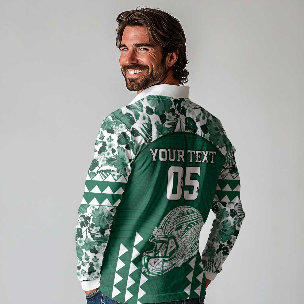 Custom Hawaii Football Long Sleeve Polo Shirt Rainbow Warriors Tropical Vibes - Polynesian Pride