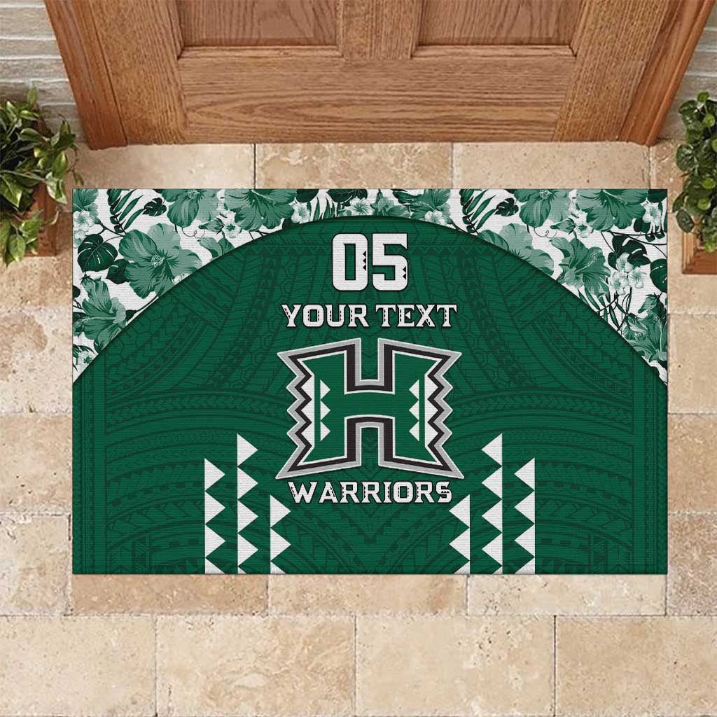 Custom Hawaii Football Rubber Doormat Rainbow Warriors Tropical Vibes - Polynesian Pride