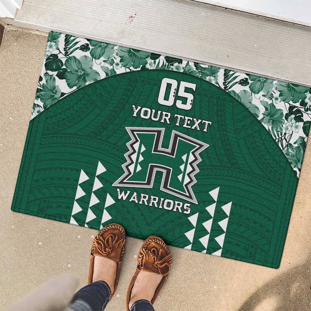 Custom Hawaii Football Rubber Doormat Rainbow Warriors Tropical Vibes - Polynesian Pride