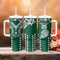 Custom Hawaii Football Tumbler With Handle Rainbow Warriors Tropical Vibes - Polynesian Pride
