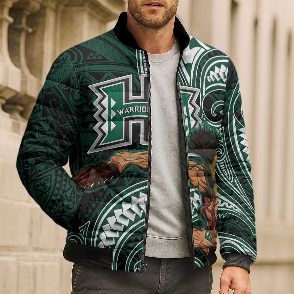 Hawaii Ikaika Warrior Football Bomber Puffer Jacket Polynesian Tribal Tattoo - Polynesian Pride