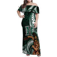 Hawaii Ikaika Warrior Football Family Matching Off Shoulder Maxi Dress and Hawaiian Shirt Polynesian Tribal Tattoo - Polynesian Pride