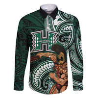 Hawaii Ikaika Warrior Football Family Matching Off Shoulder Short Dress and Hawaiian Shirt Polynesian Tribal Tattoo - Polynesian Pride