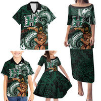 Hawaii Ikaika Warrior Football Family Matching Puletasi and Hawaiian Shirt Polynesian Tribal Tattoo - Polynesian Pride