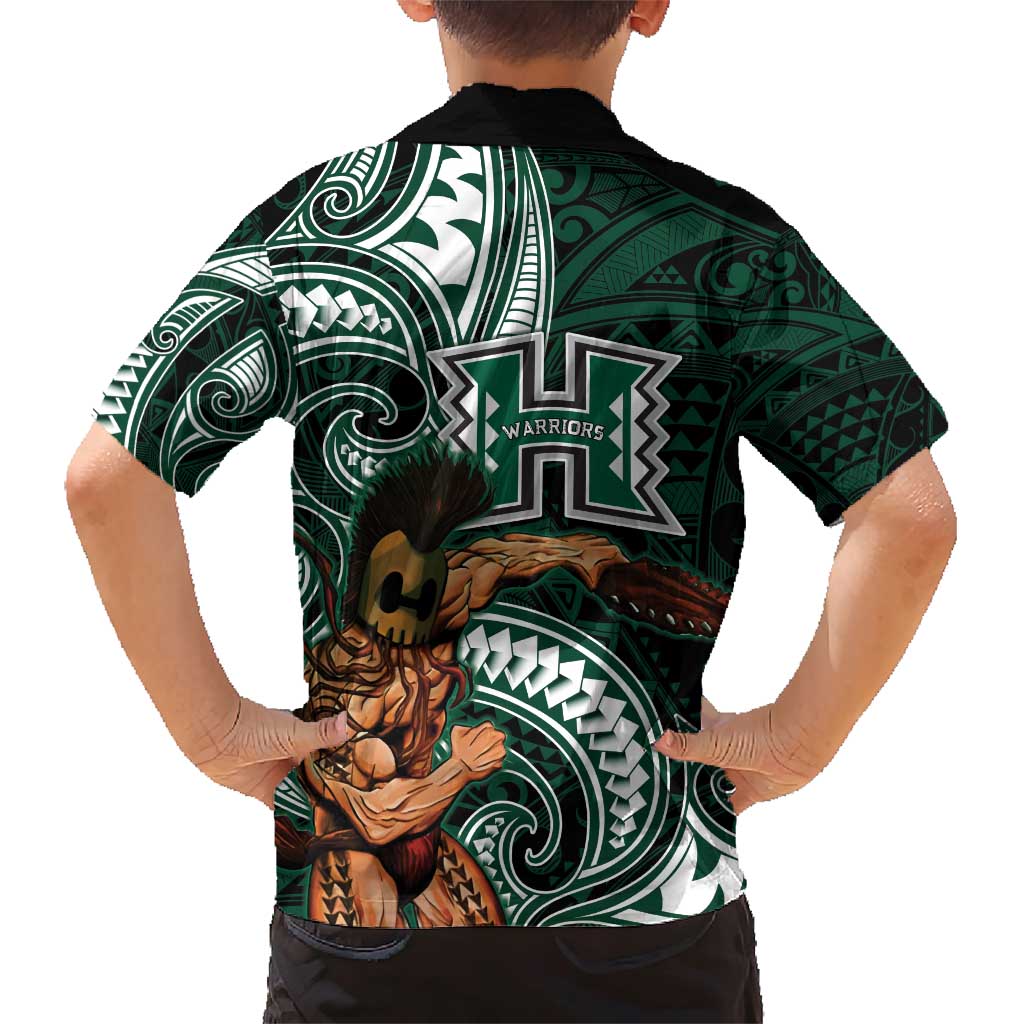 Hawaii Ikaika Warrior Football Family Matching Short Sleeve Bodycon Dress and Hawaiian Shirt Polynesian Tribal Tattoo - Polynesian Pride