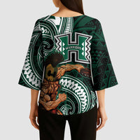 Hawaii Ikaika Warrior Football Kimono Sleeve Blouse Polynesian Tribal Tattoo - Polynesian Pride