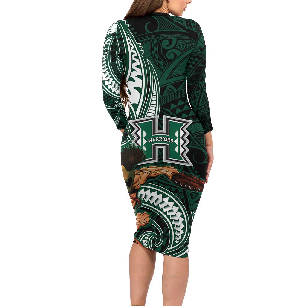 Hawaii Ikaika Warrior Football Long Sleeve Bodycon Dress Polynesian Tribal Tattoo - Polynesian Pride