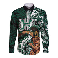 Hawaii Ikaika Warrior Football Long Sleeve Button Shirt Polynesian Tribal Tattoo - Polynesian Pride
