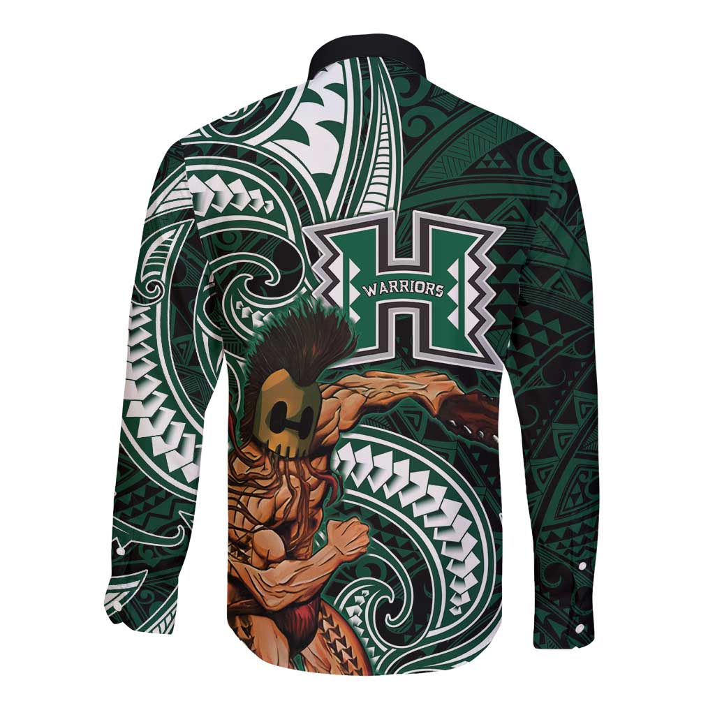 Hawaii Ikaika Warrior Football Long Sleeve Button Shirt Polynesian Tribal Tattoo - Polynesian Pride