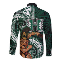 Hawaii Ikaika Warrior Football Long Sleeve Button Shirt Polynesian Tribal Tattoo - Polynesian Pride