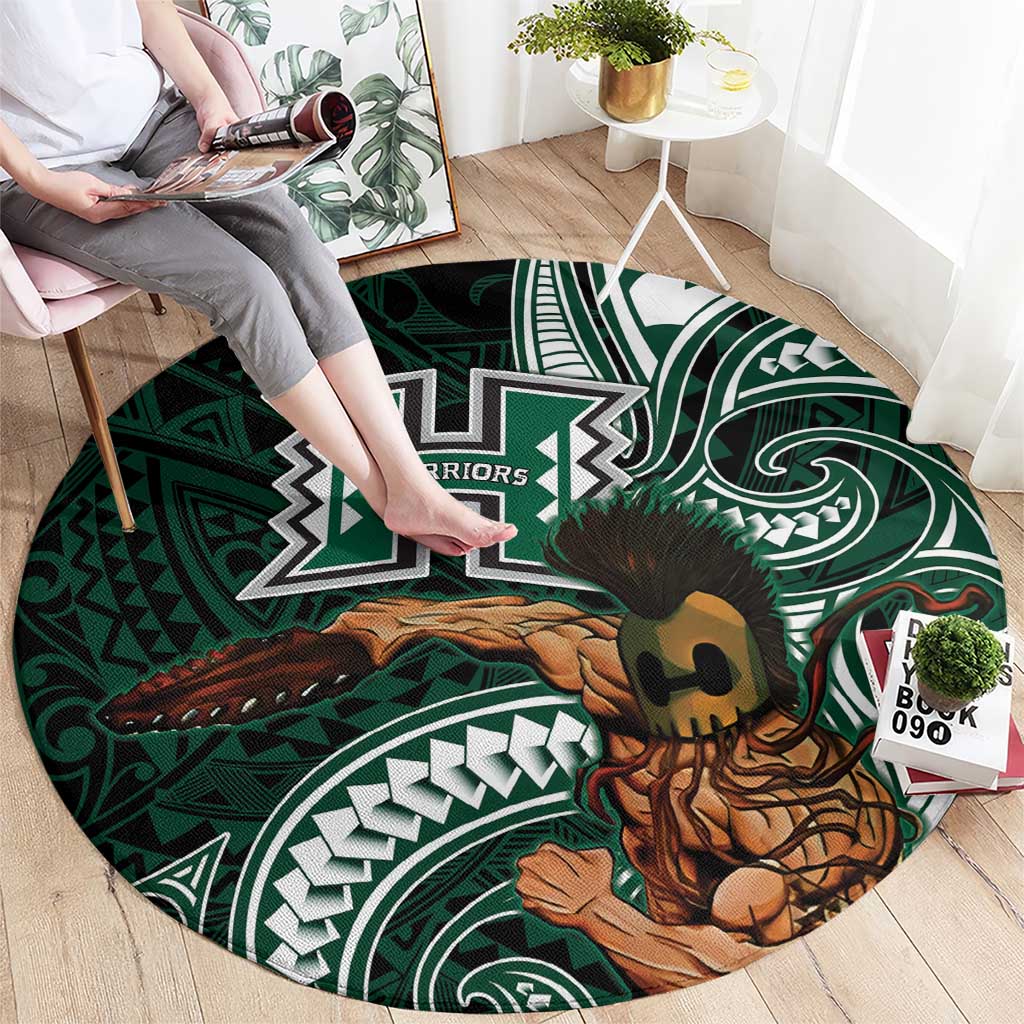 Hawaii Ikaika Warrior Football Round Carpet Polynesian Tribal Tattoo - Polynesian Pride