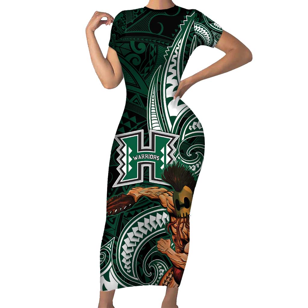 Hawaii Ikaika Warrior Football Short Sleeve Bodycon Dress Polynesian Tribal Tattoo - Polynesian Pride