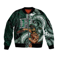 Hawaii Ikaika Warrior Football Sleeve Zip Bomber Jacket Polynesian Tribal Tattoo - Polynesian Pride