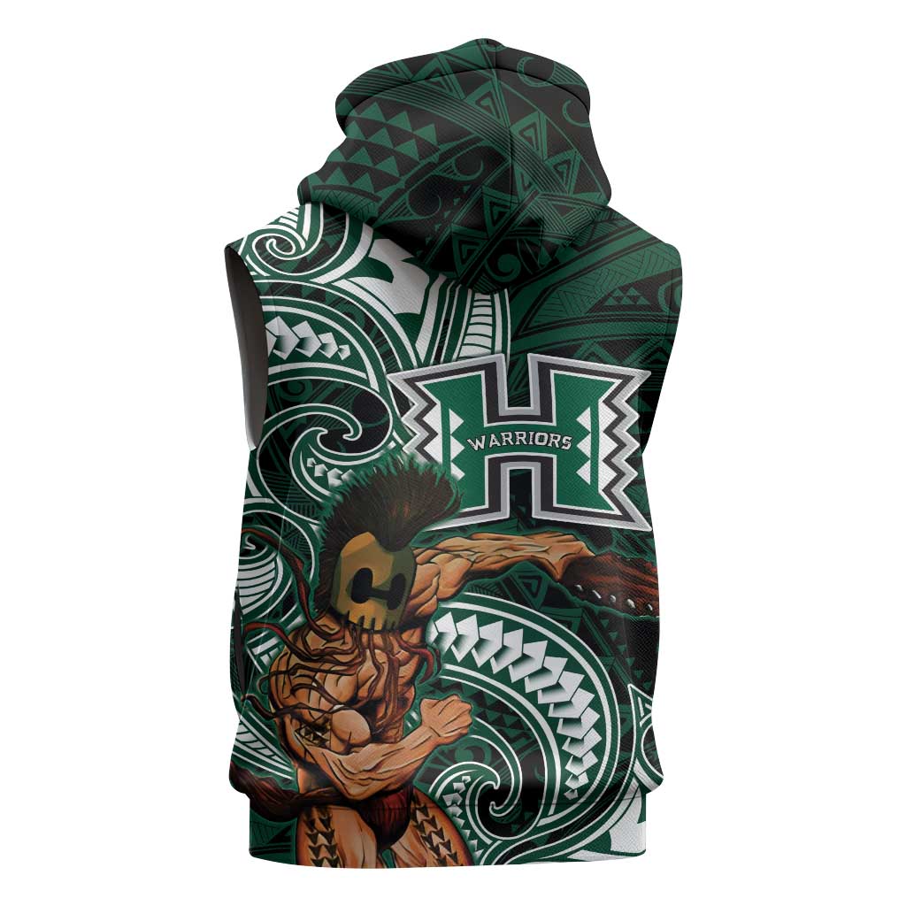 Hawaii Ikaika Warrior Football Sleeveless Zip Hoodie Polynesian Tribal Tattoo - Polynesian Pride