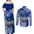 Personalised Hafa Adai Guam History and Chamorro Heritage Day Couples Matching Off Shoulder Maxi Dress and Long Sleeve Button Shirt Blue Latte Stone LT05 - Polynesian Pride