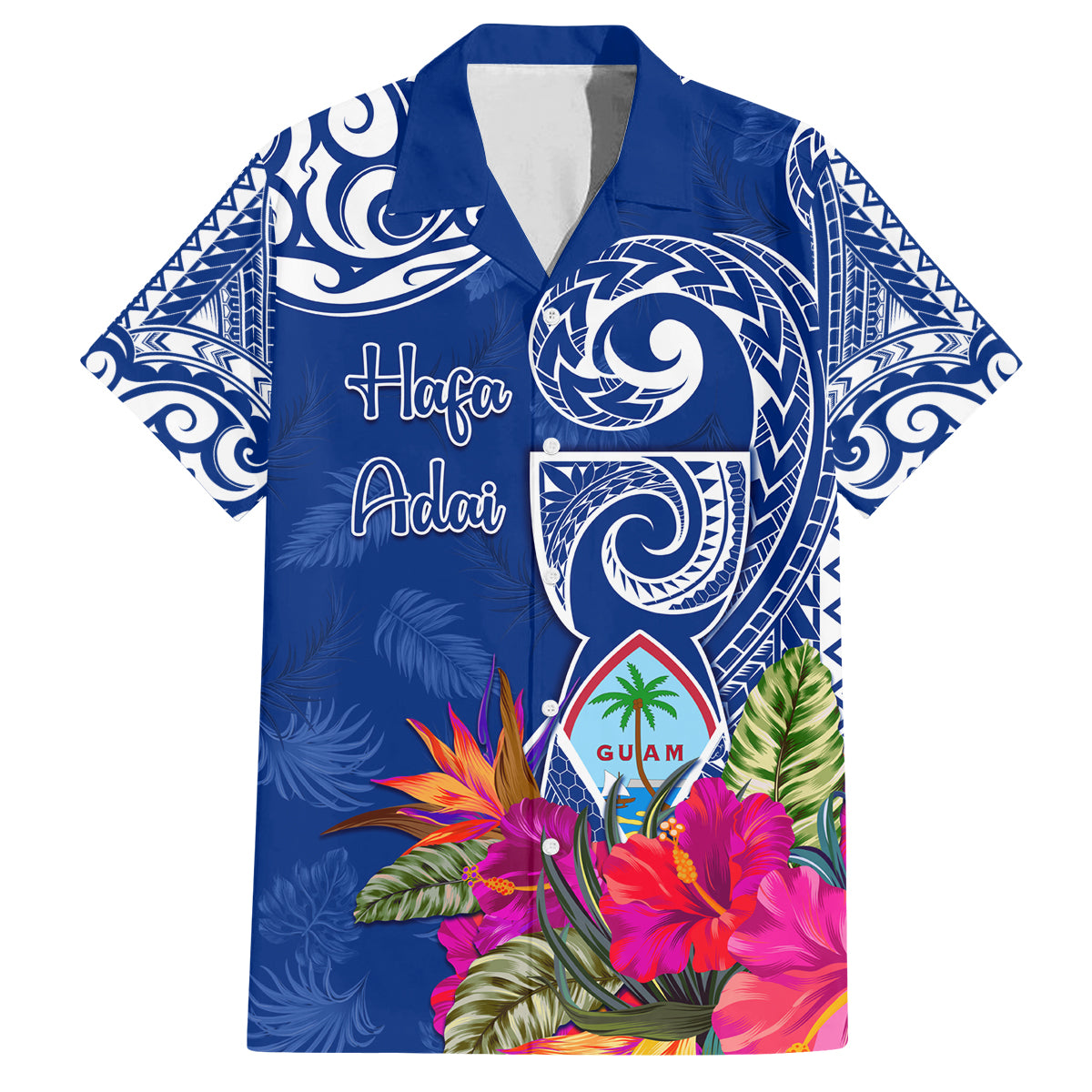 Personalised Hafa Adai Guam History and Chamorro Heritage Day Family Matching Tank Maxi Dress and Hawaiian Shirt Blue Latte Stone LT05 Dad's Shirt - Short Sleeve Blue - Polynesian Pride