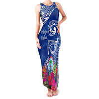 Personalised Hafa Adai Guam History and Chamorro Heritage Day Family Matching Tank Maxi Dress and Hawaiian Shirt Blue Latte Stone LT05 Mom's Dress Blue - Polynesian Pride