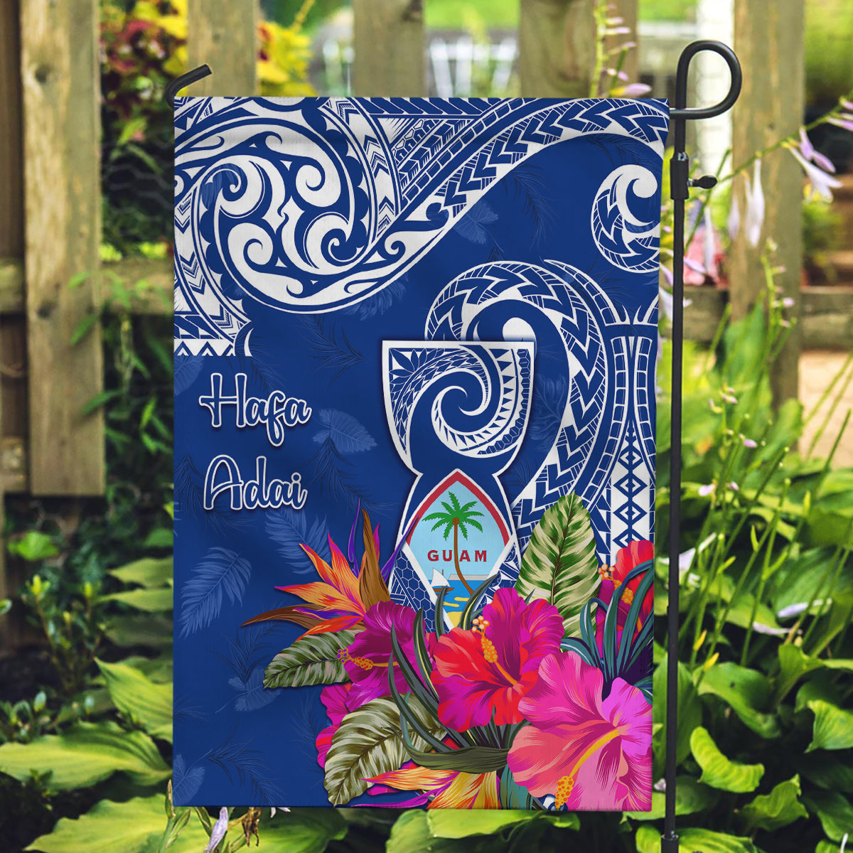 Hafa Adai Guam History and Chamorro Heritage Day Garden Flag Blue Latte Stone LT05 Garden Flag Blue - Polynesian Pride