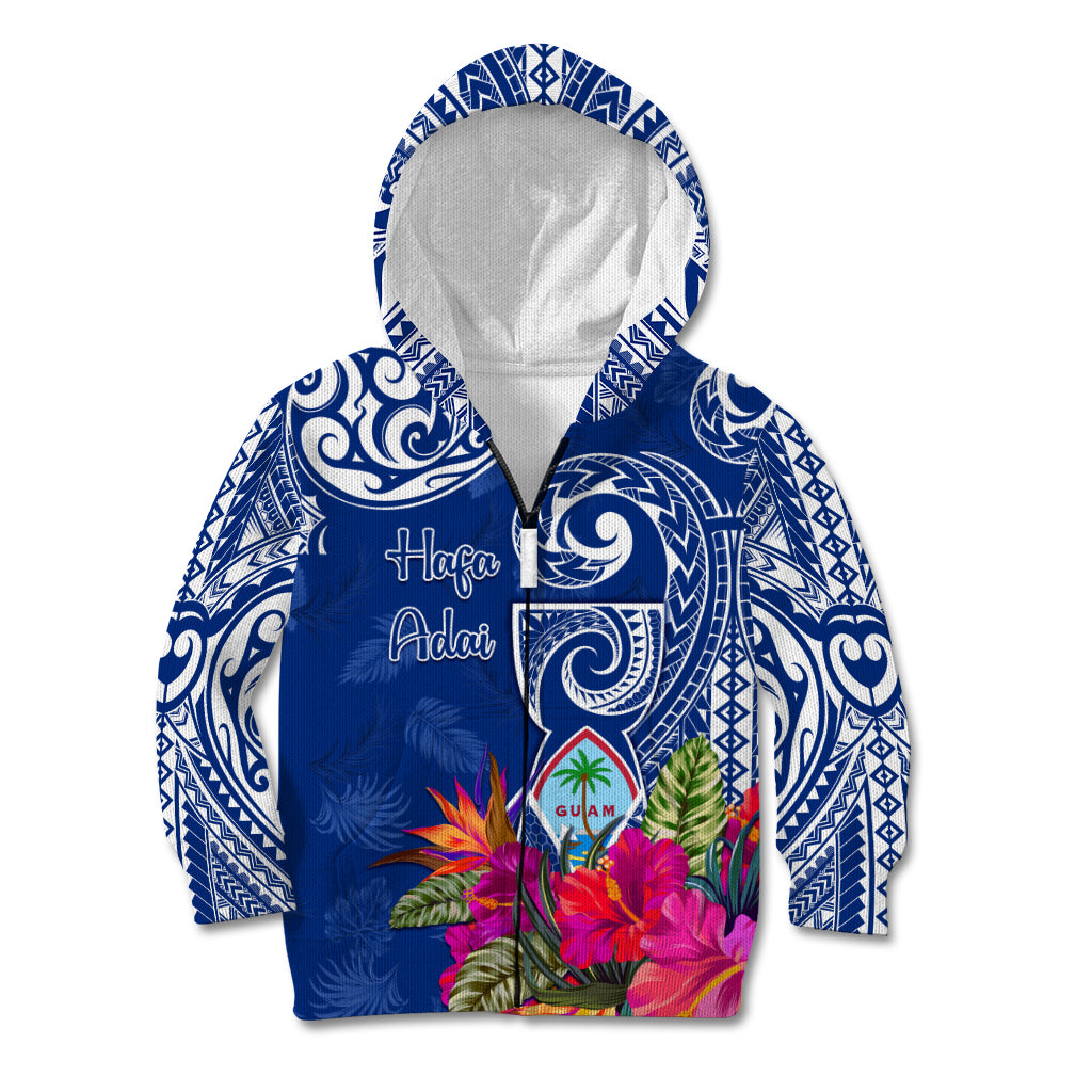 Personalised Hafa Adai Guam History and Chamorro Heritage Day Kid Hoodie Blue Latte Stone LT05 Zip Hoodie Blue - Polynesian Pride