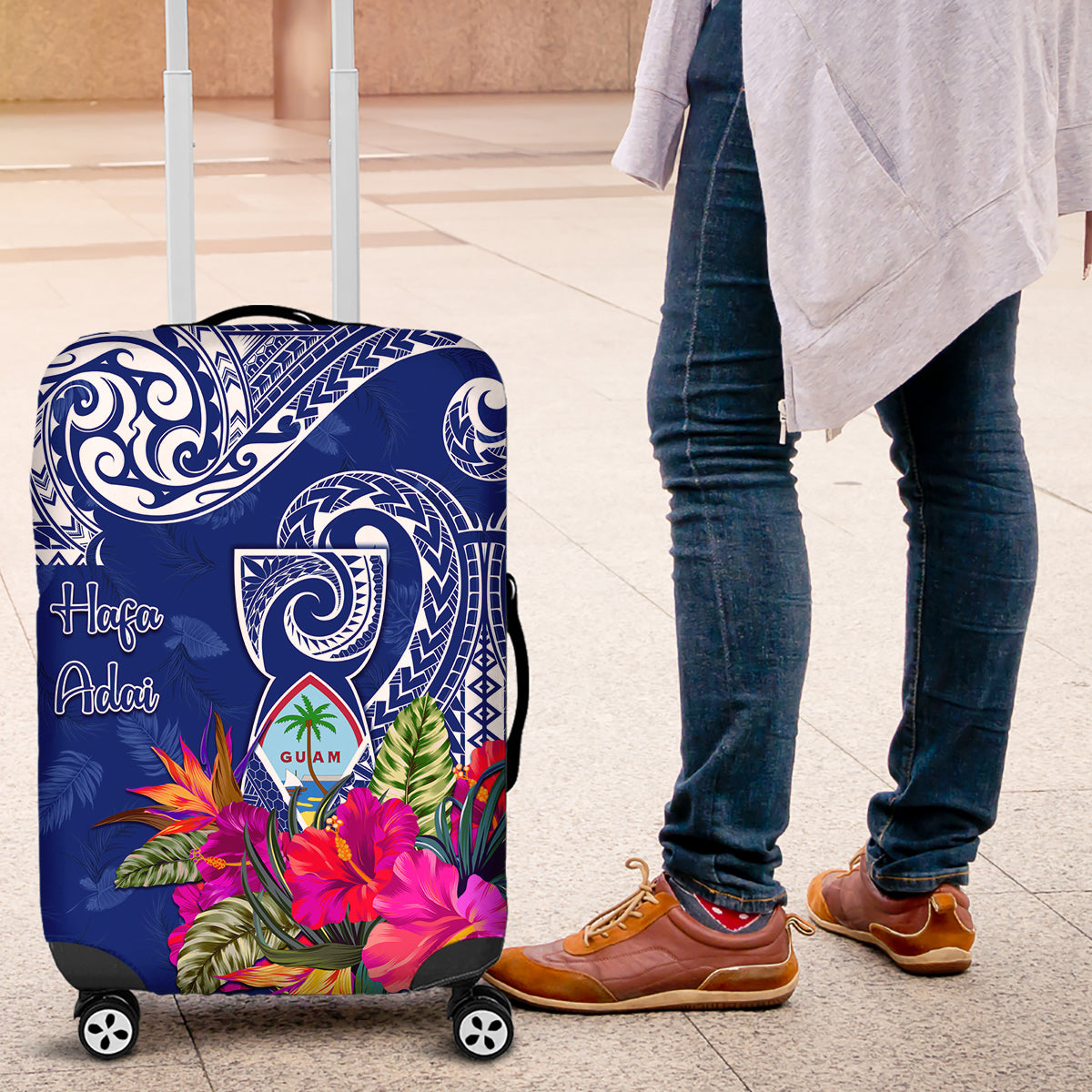 Hafa Adai Guam History and Chamorro Heritage Day Luggage Cover Blue Latte Stone LT05 Blue - Polynesian Pride